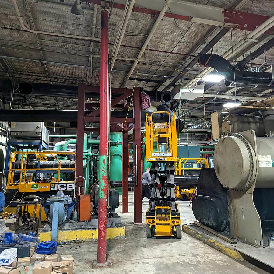 New pipe support steel in a plant mechanical room